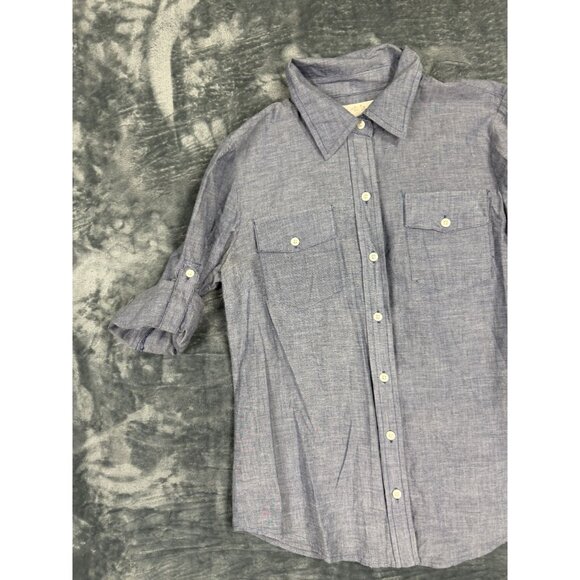 Izod Womens Small Blue Button-Up Shirt With Roll Tab Sleeves - Picture 3 of 8